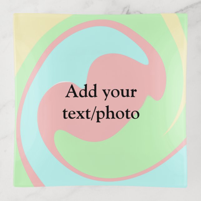 Simple acrylic pour marble add your text name cust trinket tray (Front)