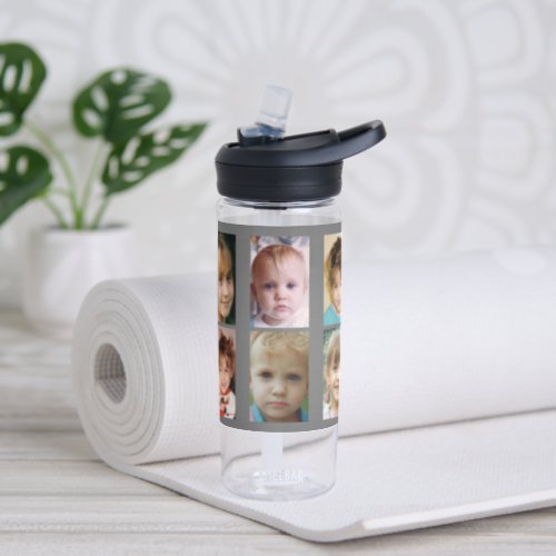 Simple add 10 photo collage grey water bottle