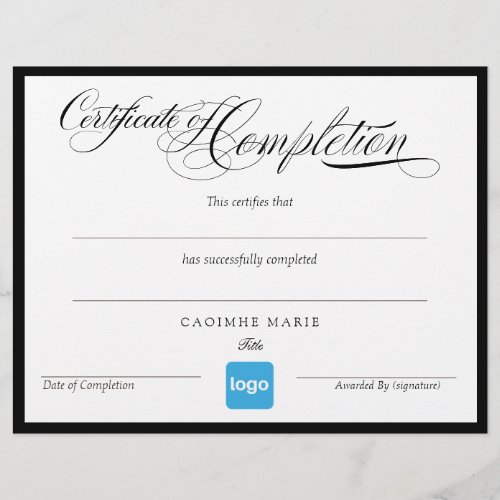 Simple Add Logo Certificate of Completion Award