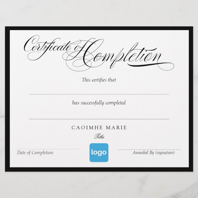 Simple Add Logo Certificate of Completion Award (Front)