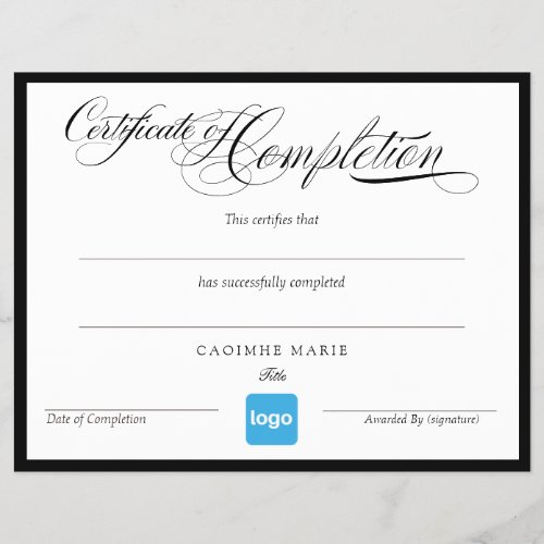 Simple Add Logo Certificate of Completion Award