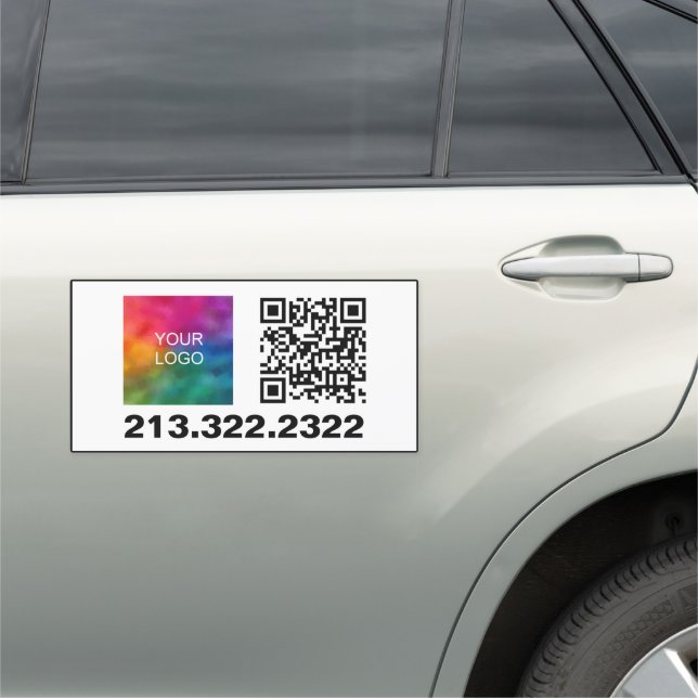 Simple Add Logo Phone Number QR Code Template Car Magnet (In Situ)