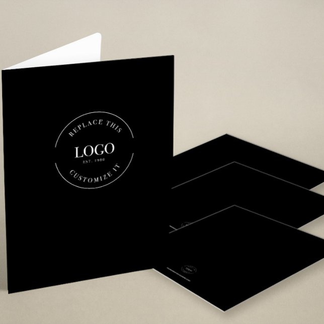 Simple Add logo text here template black Pocket Folder (BLACK FOLDER WITH WHITE LOGO AND WEBSITE.)
