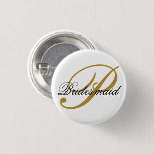 Simple Add Monogram Custom Black & Gold Bridesmaid Button