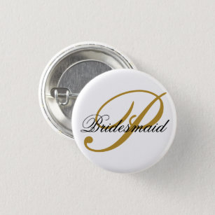 Simple Add Monogram Custom Black & Gold Bridesmaid Button
