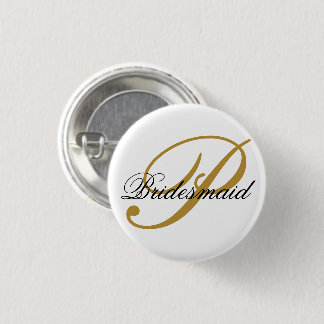 Simple Add Monogram Custom Black & Gold Bridesmaid Button