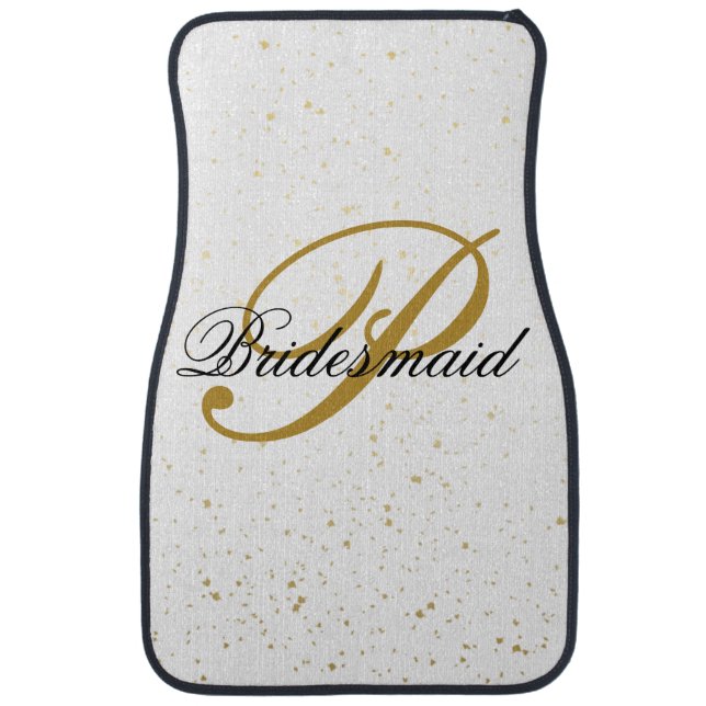 Simple Add Monogram Custom Black & Gold Bridesmaid Car Floor Mat (Front)