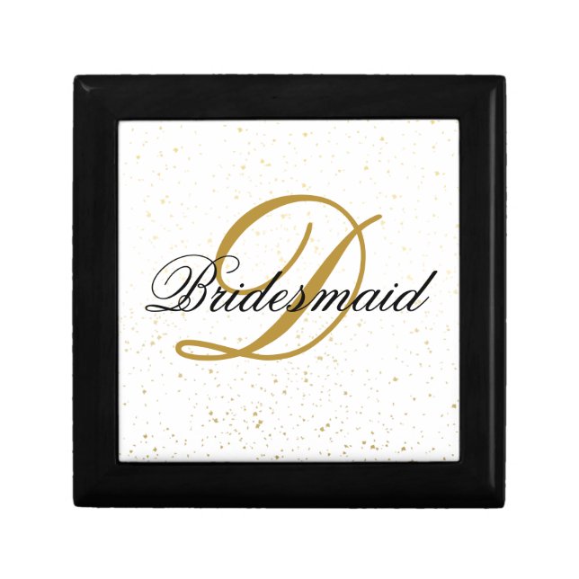 Simple Add Monogram Custom Black & Gold Bridesmaid Gift Box (Front)