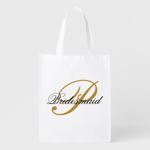 Simple Add Monogram Custom Black  Gold Bridesmaid Grocery Bag