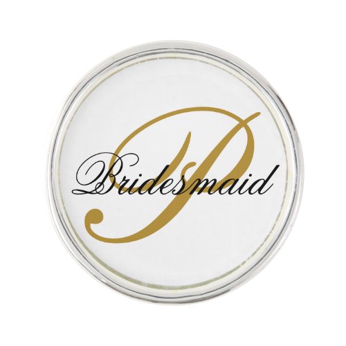 Simple Add Monogram Custom Black  Gold Bridesmaid Lapel Pin