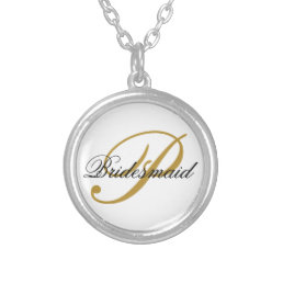 Simple Add Monogram Custom Black &amp; Gold Bridesmaid Silver Plated Necklace
