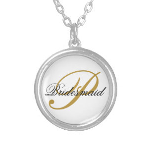 Simple Add Monogram Custom Black & Gold Bridesmaid Silver Plated Necklace