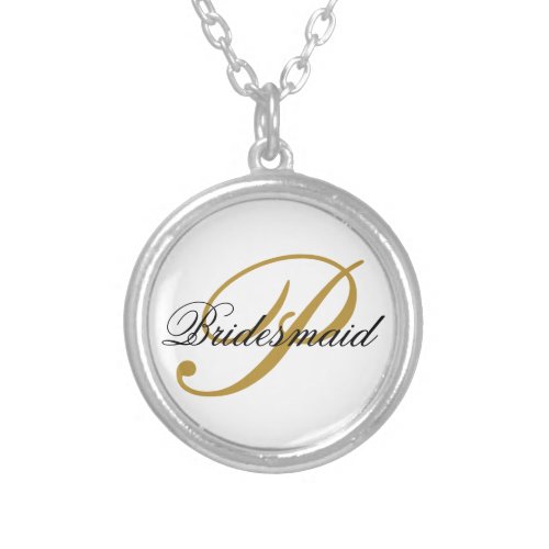 Simple Add Monogram Custom Black  Gold Bridesmaid Silver Plated Necklace