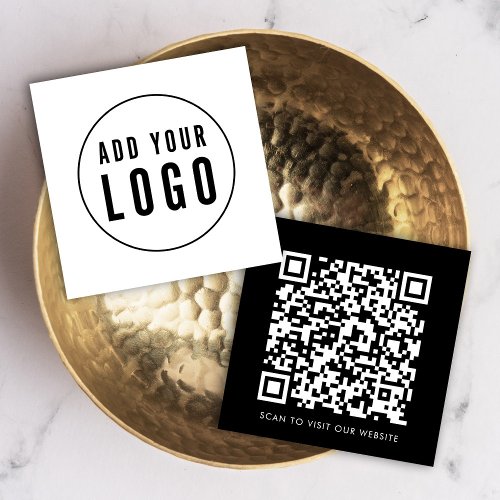 Simple Add Your Logo and QR Code Editable Color Square Business Card