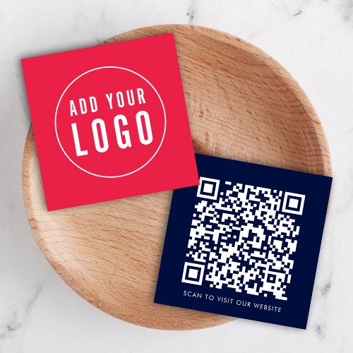 Simple Add Your Logo and QR Code Editable Color Square Business Card