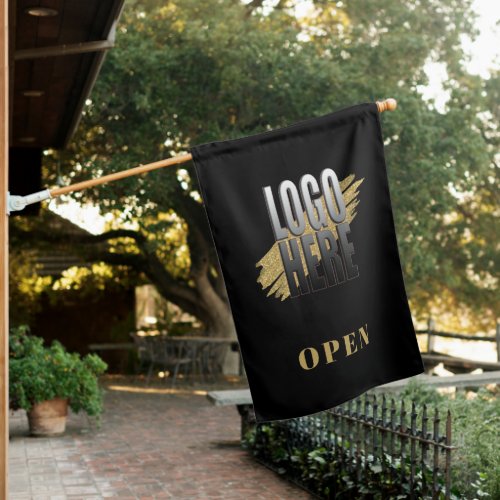 Simple Add Your Logo Business Open Black House Flag