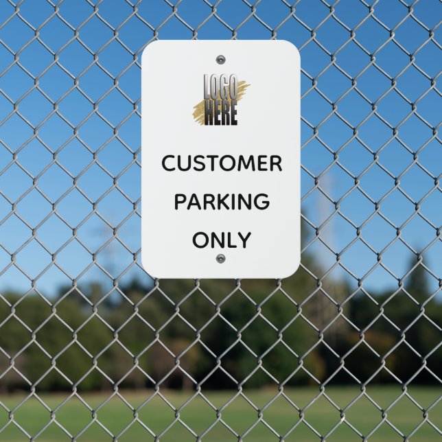 Simple Add Your Logo Customer Parking Only White Metal Sign (In Situ(Fence))
