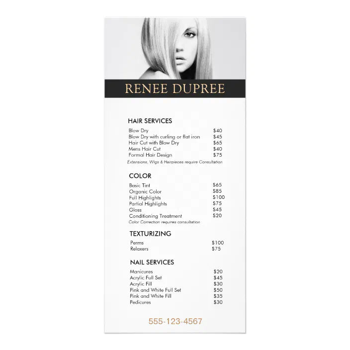 Personalized Simple Add Your Own Image Salon Price List Menu Zazzle Com