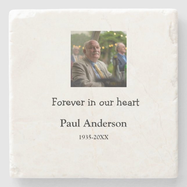 simple Add your photo text memorial keepsake Stone Coaster (Front)
