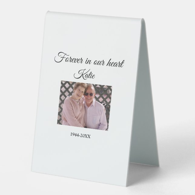 simple Add your photo text memorial keepsake Table Tent (Front)