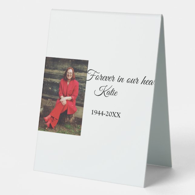 simple Add your photo text memorial keepsake Table Tent (Front)