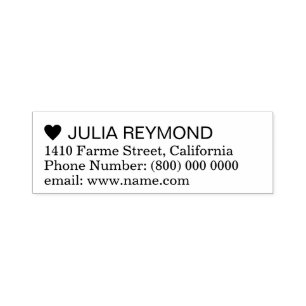 Simple Address Information with a Black Heart Self-inking Stamp