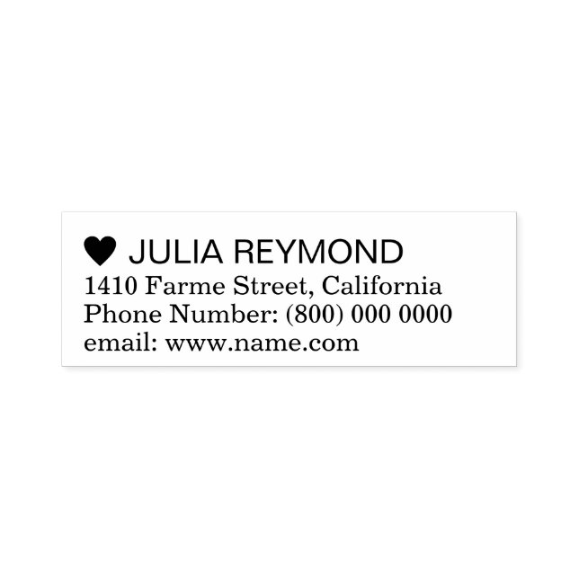 Simple Address Information with a Black Heart Self-inking Stamp (Design)