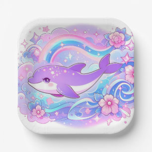 Simple Adorable Dolphin Baby Shower Paper Plates