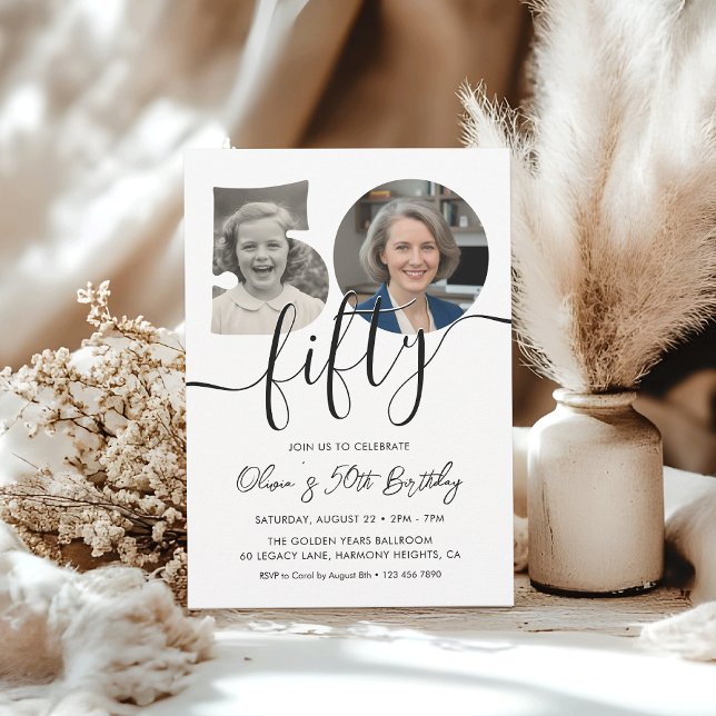 Simple Adult 50th Birthday Black and White Invitation (Creator Uploaded)