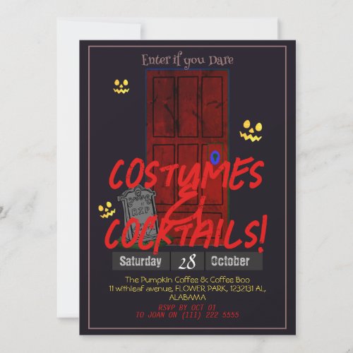 Simple adult dark Halloween Party mysterious door Invitation