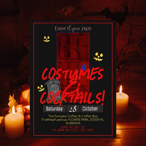 Simple adult dark Halloween Party mysterious door Invitation