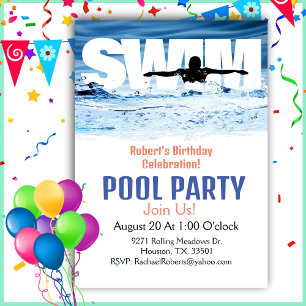Simple Adult Swim Birthday Pool Party Invitation