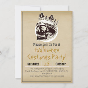 Simple Adult Vintage Halloween Party Gothic Skull  Invitation