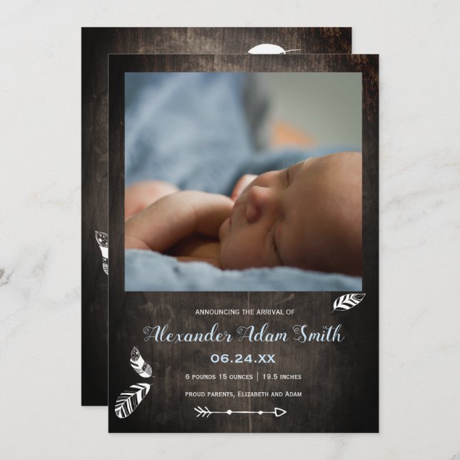 Simple adventure baby boy birth announcement (Front/Back)