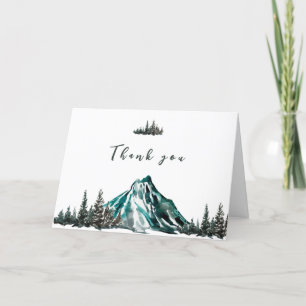 Simple  Adventure Begin Mountain Pine Baby Shower Letterpress Thank You Card
