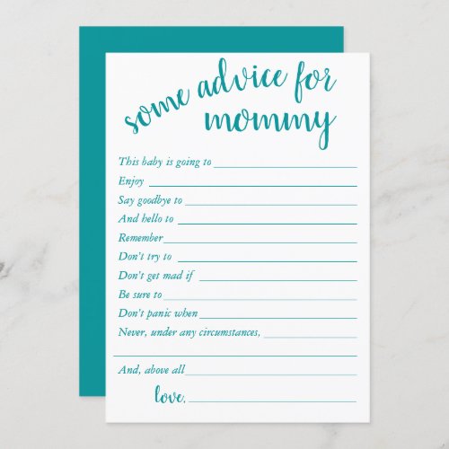 Simple Advice for Mommy  Teal Aqua Keepsake Card