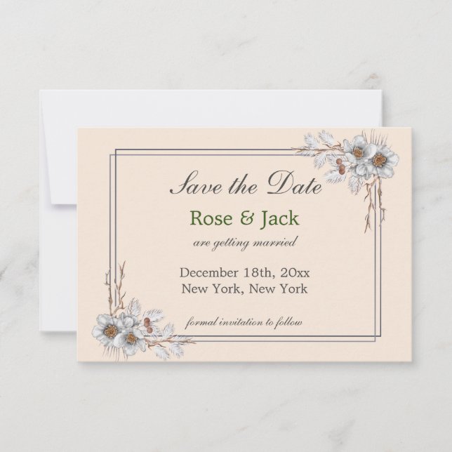 Simple Aesthetic Winter Wedding Save The Date (Front)