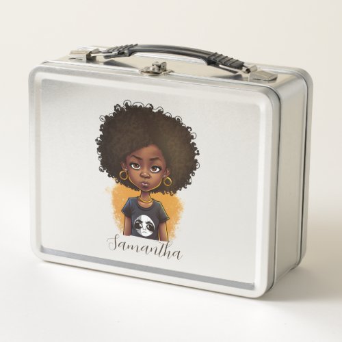 Simple Afro Woman Metal Lunch Box