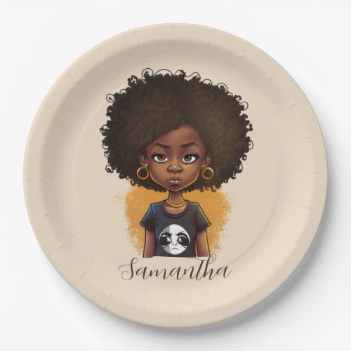 Simple Afro Woman Paper Plates