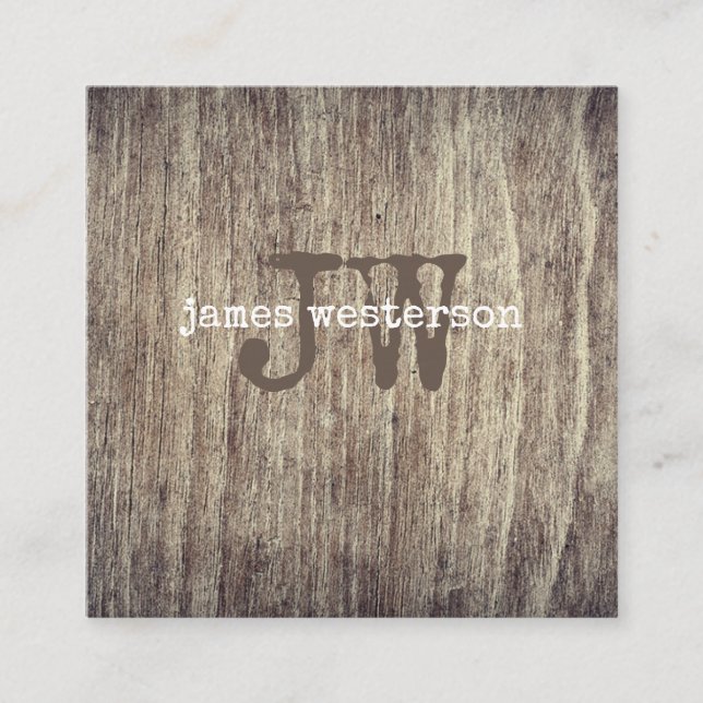 Simple Aged Rustic Wood Vintage Writer Monogram Square Business Card (Front)