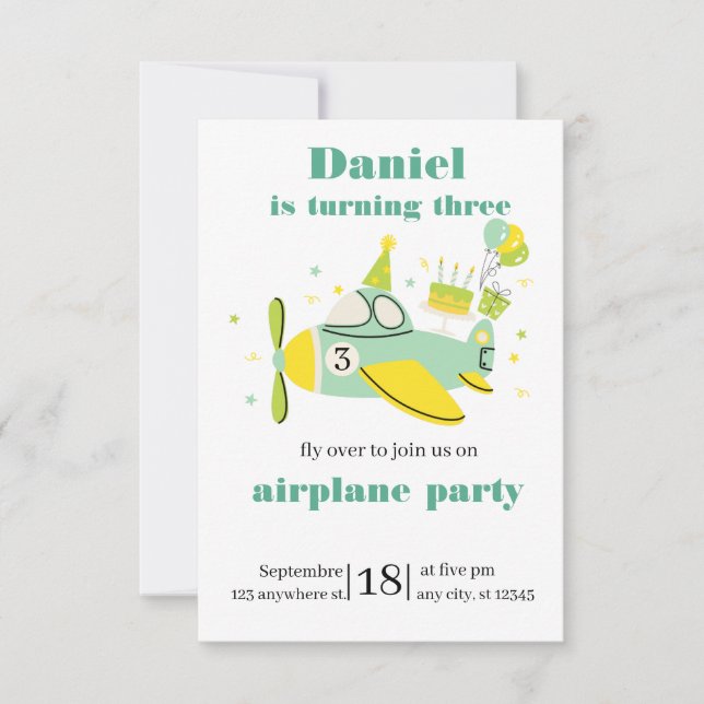 Simple Airplane Birthday Invitation ✈️ (Front)