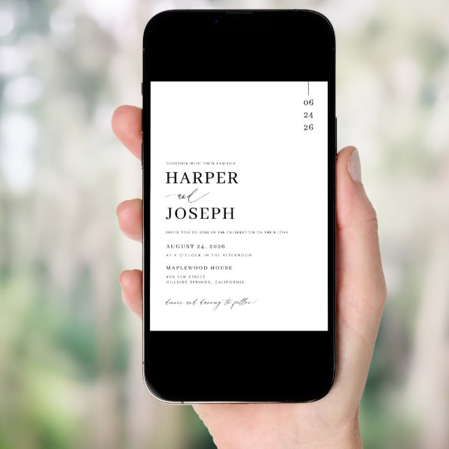 Simple All In One Wedding Invitations With QR Code (Front Digital)