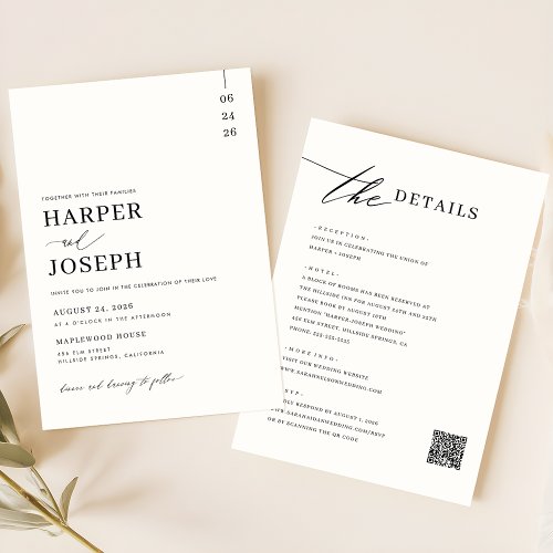 Simple All In One Wedding Invitations With QR Code