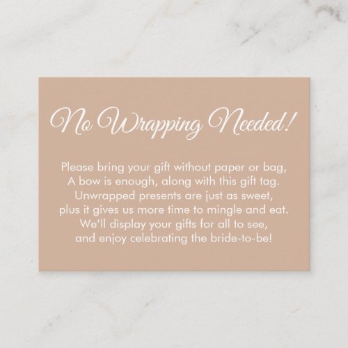 Simple Almond No Wrapping Needed Bridal Shower Enclosure Card