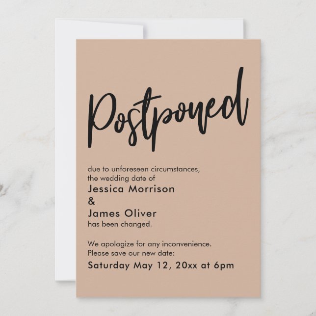Simple Almond Postponed Wedding Announcement (Front)