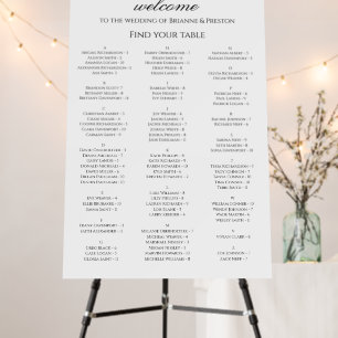 Simple Alphabetical 90 Guest Wedding Seating Chart Foam Board