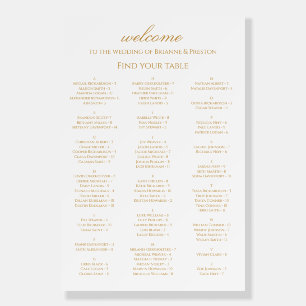 Simple Alphabetical 90 Guest Wedding Seating Chart Foam Board