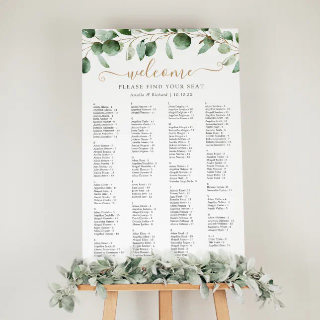 Simple Alphabetical Greenery Wedding Seating Chart | Zazzle