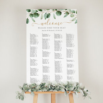 Simple Alphabetical Greenery Wedding Seating Chart Foam Board by PeachBloome at Zazzle