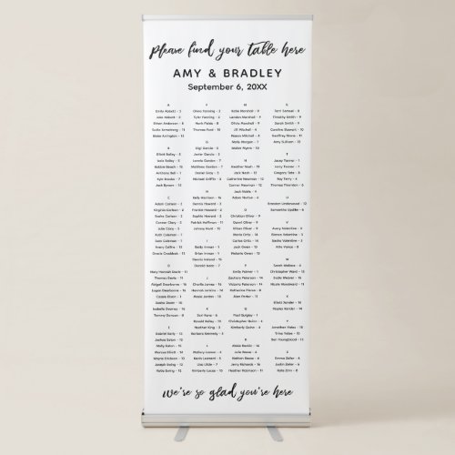 Simple Alphabetical Seating Chart 128 Names Retractable Banner